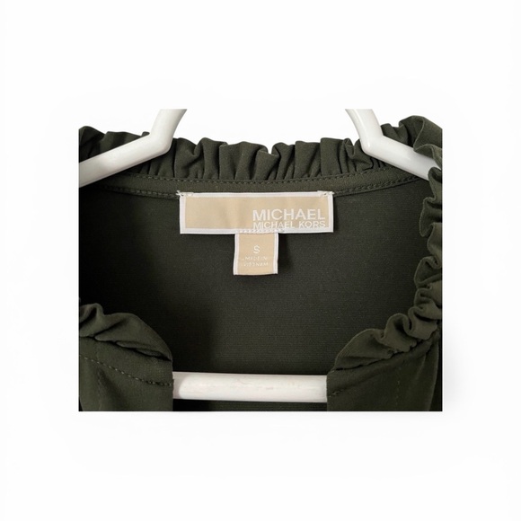 Michael Kors Olive V-Neck Ruffle-Trim Midi Dress - Picture 5 of 5